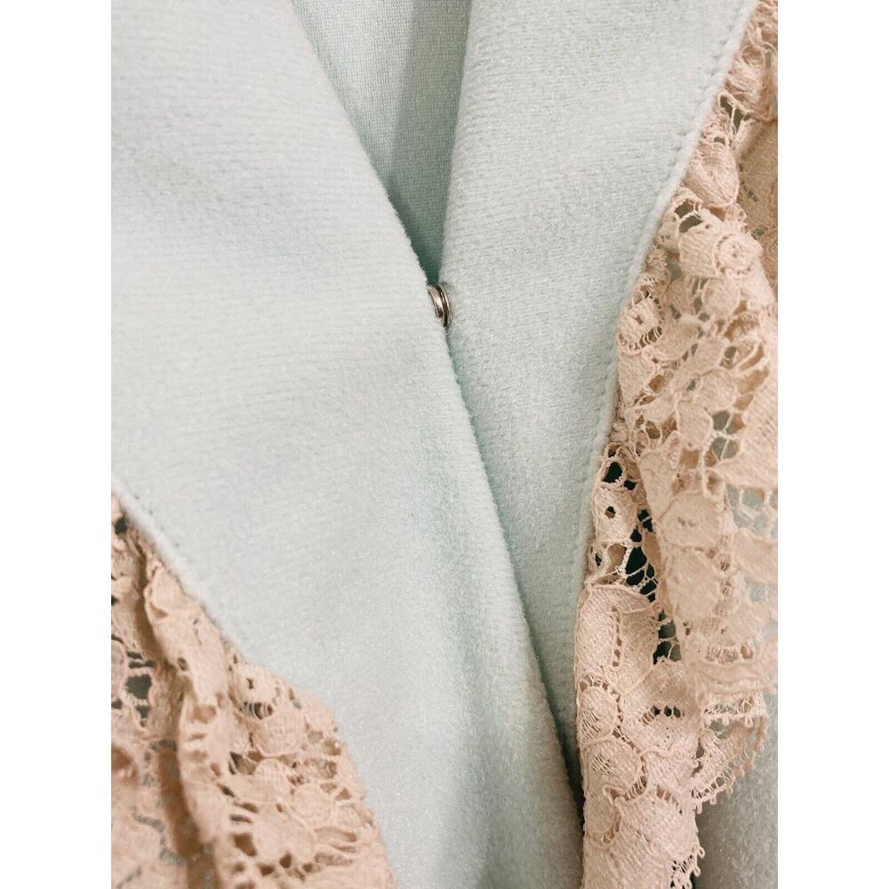 Vintage Vanity Fair Women's Long Lace Blue Green Velour Wrap Robe Size 12 Ruffle - Picture 4 of 9